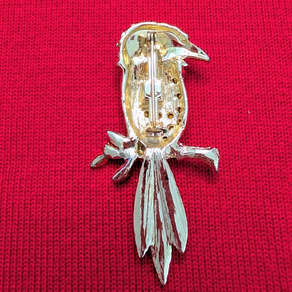 VTG Gold-Tone Parrot Bird Brooch with Red Crystal Accents Retro Figural Whimy - Picture 3 of 7